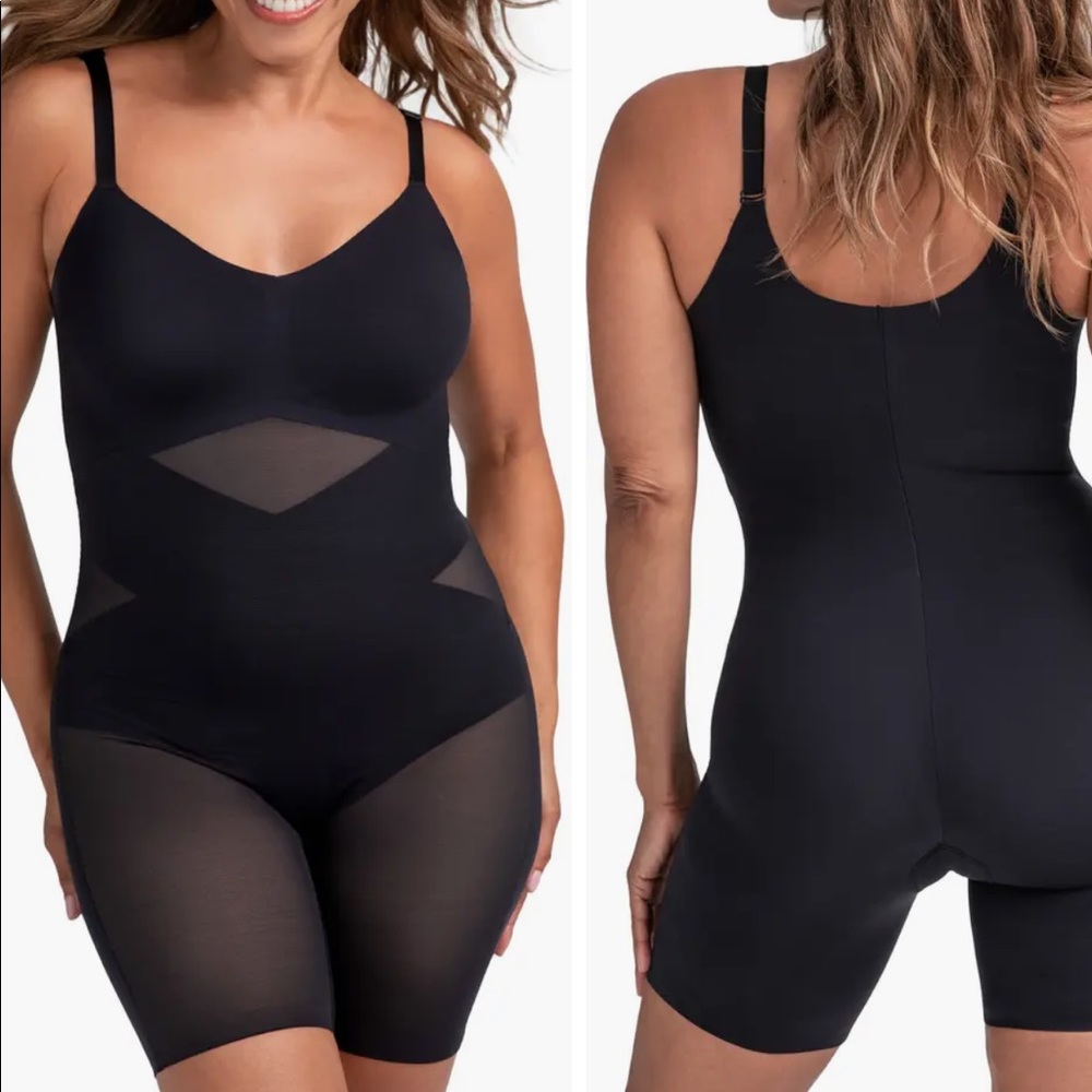 NEW! HONEYLOVE SuperPower Mid Thigh Bodysuit SIZE MEDIUM BLACK